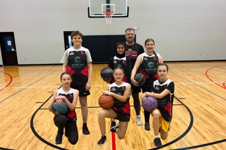 Girls basketball training at Spen Valley Vipers supported by Spring Environmental